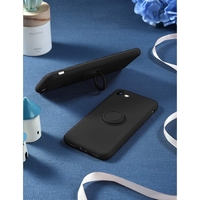 Husa protectie Vafy compatibila cu Apple iPhone 7/8/SE 2020 Liquid Silicone Ring cu suport rotativ Negru
