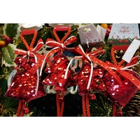 Ornament de brad inima cu paiete, Flippy, rosu, lemn, 25 cm