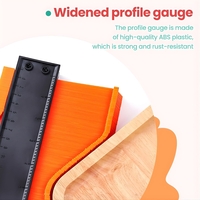 Sablon Masurare Contur, Vafy, Cu Rigla Integrata, pentru Copiere Unghiuri si Forme Neregulate, Plastic Rezistent, 14.6 x 10.5 cm, Portocaliu/Negru
