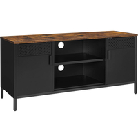 SONGMICS Comoda TV 120x40x55 cm, 3 rafturi reglabile, 2 usi, stil vintage, PAL si otel, maro-negru mat