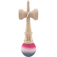 Kendama X Originala, Profesionala, Flippy, din Lemn, Rubber Grip, 18 cm, Roz/Alb/Gri
