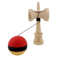 Kendama X Originala, Profesionala, Flippy, Cupe Mari KING SIZE V3, Rubber Grip, Gaura in Baza, Rulment Metalic, din lemn 18 cm, Ata 62/65 cm, M Rosu/Negru/Galben