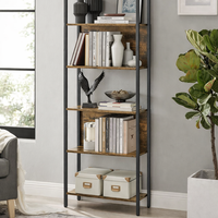 VASAGLE Biblioteca cu 6 rafturi, stil industrial, cadru metalic si PAL, 128x24x187 cm, maro rustic