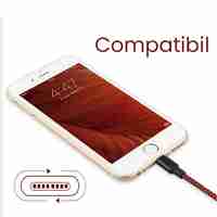 Cablu de Date pentru Telefon, Flippy, Cablu USB spre Lightning Compatibil cu iPhone, Lungime 1 M, Impletit Triunghiular in 2 culori, Rosu Negru
