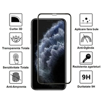 Folie Sticla Securizata Flippy compatibila cu Samsung S20 Plus, Full Glue, Curbata, Gaura pentru amprenta, Negru