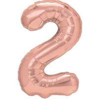 Balon din Folie Metalizata Flippy, Figurina Cifra, Tema Aniversare 80 cm, Ambalaj Individual, Pai inclus, Umflare cu Aer sau Heliu, Rose, Cifra 2