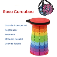 Scaun Telescopic Pliabil pentru Camping si Pescuit, Vafy, Portabil, Universal, Sustine 150 kg, ABS, Diametru 25 cm, Extensibil, Inaltime 45 cm, Multicolor