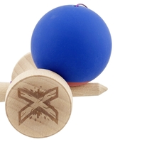Kendama X Originala, Profesionala, Flippy, Rubber Grip, Cupe Mari KING SIZE V3, Gaura in Baza, Rulment Metalic, din lemn 18 cm, Ata 62/65 cm, Bicolor Albastru inchis/Rosu