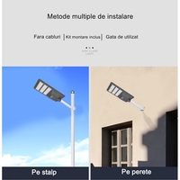 Lampa solara stradala Flippy, IP65, senzor de lumina, 510 LED-uri SMD, 5000 lm, panou 53W, putere 500W, autonomie 12-16 ore, telecomanda, montare prin fixare, pentru strada sau gradina, finisaj mat, material ABS, 91.6 x 36.5 x 8.7 cm, gri