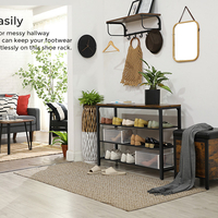 VASAGLE Raft pentru pantofi cu 3 polite, 100x30x72cm, otel, stil industrial, maro rustic si negru