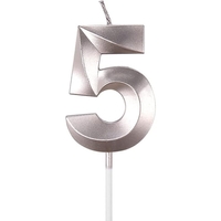 Lumanare Cifra 5, Flippy, Model Diamond, 5 x 3.4 cm, Argintiu