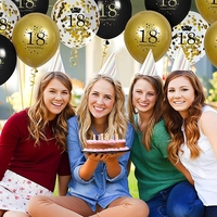 Set 18 Baloane Majorat, Flippy, din Latex, Metalizate, Mesaj 18 Happy Birthday, 30 cm, cu Confetti, Auriu/Negru