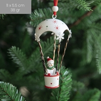 Figurina pentru Brad de Craciun, Flippy, Model Om de Zapada in Balon cu Aer Cald, Ornament pentru Brad, din Metal, 11 x 5.5 x 5.5 cm, Alb
