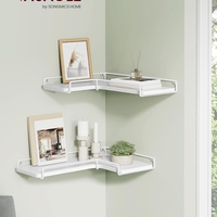 VASAGLE Set de 2 rafturi plutitoare de colt in forma de L, stil industrial, 40x29x14cm, alb
