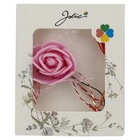 Martisor Motiv Floral, Jolie, Model Trandafir, cu Snur Alb/Rosu, 9 x 5 cm, Roz