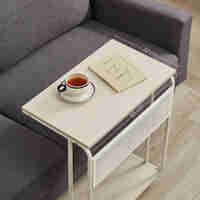 VASAGLE Masuta laterala laptop pe roti, 55x33x66 cm, stil industrial, crem