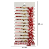 Martisor Bratara cu Ciucure pentru Dama, Jolie, Model Pana cu Buburuza, Set 12 bucati, Pandativ din Inox cu Piatra, Snur Reglabil, Rosu/Alb