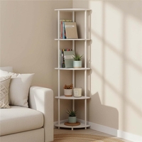 Raft de colt cu 5 polite, MDF, cadru metalic, 148x30x30 cm, alb