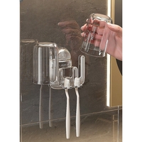 Suport Multifunctional Dublu, Pahar si Suport pentru Periuta de Dinti, Flippy, Plastic, 11 cm x 11.5 cm, Transparent