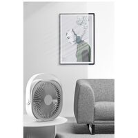 Mini ventilator pentru birou cu usb, Vafy, rotire 360 grade, 3 viteze, 1500 mA, 13.5 x 12,8, Alb