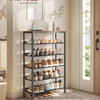 VASAGLE Etajera pantofi 6 niveluri, rafturi metalice reglabile, blat din PAL, stil industrial, 75x28x114 cm, maro rustic