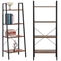 Etajera cu 4 rafturi, metal si MDF, stil industrial, 56x34x138 cm, maro inchis si negru