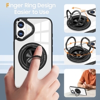 Husa de Protectie TPU, Vafy, pentru iPhone 16 Plus, Anticadere, cu Incarcare Wireless, Tehnologie Magsafe, Inel Magnetic Rotativ cu Functie de Suport, Transparent-Negru