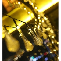 Instalatie Craciun, Tip Picaturi, 30 Led-uri, 6.5 metri, Alb cald, Energie solara, Senzor de lumina, Vafy