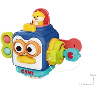 Jucarie interactiva Montessori, Flippy, Jucarie pentru Bebelusi, Model Pinguin Ocupat, din Plastic rezistent, Varsta 18+ luni, 13 x 11 x 11 cm, Albastru/Multicolor