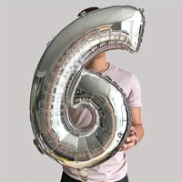 Balon din Folie Flippy, Cifra 6, 81 cm, Pentru Aer sau Heliu, Bulk, Argintiu
