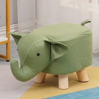 Taburet pentru Copii, Vafy, Scaun Tip Taburet, Model Elefant, din Lemn Masiv, Scaun pentru Copii, 30 x 25 x 25 cm, Verde