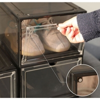 Organizator de Pantofi, Flippy, din PP+ABS, Usa Frontala Magnetica, Rezistenta la Praf, Anti-Oxidare, Utilizare Multipla, 36 x 28 x 21 cm, Gri Transparent
