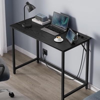 VASAGLE Birou cu iluminare LED, priza incorporata, 2 USB, 50x100x76 cm, negru