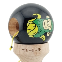 Kendama X Originala, Profesionala, Flippy, Green Monkey, Super Sticky cu Cupe Mari King Size V3, Rulment Metalic si Gaura in Baza, din Lemn 18 cm, Ata 62/65 cm, Negru