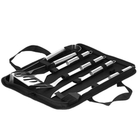 Set ustensile gratar 5 piese, inox, cu husa transport, 37x14x5 cm, argintiu