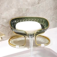 Savoniera cu Suport, Flippy, Sistem de Scurgere a Apei, Margine Aurie, 14 x 8.5 x 9 cm, din TPE, Verde