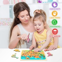 Puzzle Montessori din Lemn pentru Copii, Flippy, 3D, 0-3 Ani, Model Dinozauri, Educativ, Intuitiv, Creativ, 8 Piese, 30x22.5x0.8 cm, Multicolor
