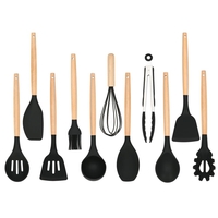 Set Sersimo 12 ustensile de bucatarie din silicon termorezistent si maner din bambus, negru