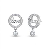 Cercei din Argint 925, Jolie Silver, pentru Dama, Model Love in Cerc cu Cristale, 1.74 g, Design Minimalist Elegant, Argintiu