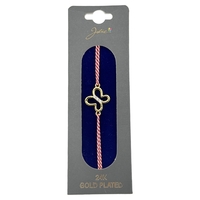 Bratara Placata cu Aur 24k, Jolie, Model FLUTURE, Martisor Bratara, cu Snur Alb/Rosu, Auriu