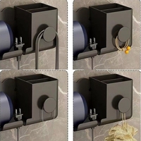 Suport de Baie, Flippy, pentru Uscator de Par, cu Organizator Dublu, din Plastic, Aplicare cu Suport Adeziv, 23 x 8.8 x 9.5 cm, Negru