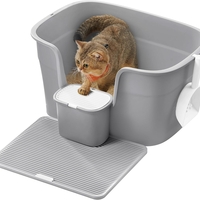 FEANDREA Litiera pisici XL cu pereti inalti, colector de nisip si cutie depozitare, 64x44x33 cm, gri