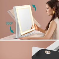 SONGMICS Oglinda machiaj cu iluminare LED, 3 culori lumina, suport telefon, 2 porturi USB, zoom 10x, 58x43 cm, alb