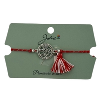 Martisor Bratara Ciucure, Jolie, Snur Rosu Reglabil, Model Trandafir, Argintie