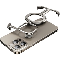 Husa MagSafe Metalica Compatibila cu iPhone 15 Pro, Vafy, Clear Case, Aliaj de Aluminiu, cu Magnet, fara Rama, Antisoc, Antizgariere, Incarcare Wireless, Gri Metalizat