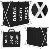 Cos de rufe cu 3 compartimente, cadru aluminiu, 68x40x60cm, 146 litri, negru