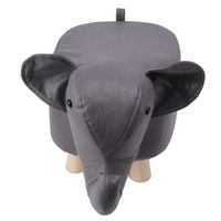 Taburet pentru Copii, Vafy, Scaun Tip Taburet, Model Elefant, din Lemn Masiv, Scaun pentru Copii, 30 x 25 x 25 cm, Gri inchis