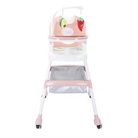 Scaun de Masa pentru Copii, Flippy, Multifunctional, Pliabil, cu Roti, Cos de Depozitare, din Plastic, Centura de Siguranta, Suport de Agatat Jucarii, 110 x 60 x 70 cm, Roz