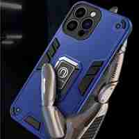 Husa Iron Warriors pentru iPhone 14 Pro, Vafy, Hybrid Ring Holder Kickstand, Albastru inchis