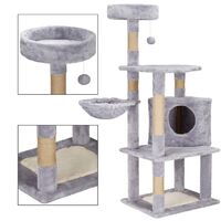 Ansamblu de joaca pentru pisici, cu loc pentru zgariat, ascuns, culcus, minge, 124cm, gri